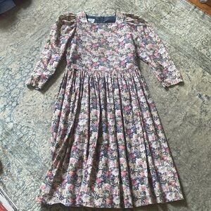 Vintage Laura Ashley Floral Corduroy Dress 1980s 90s